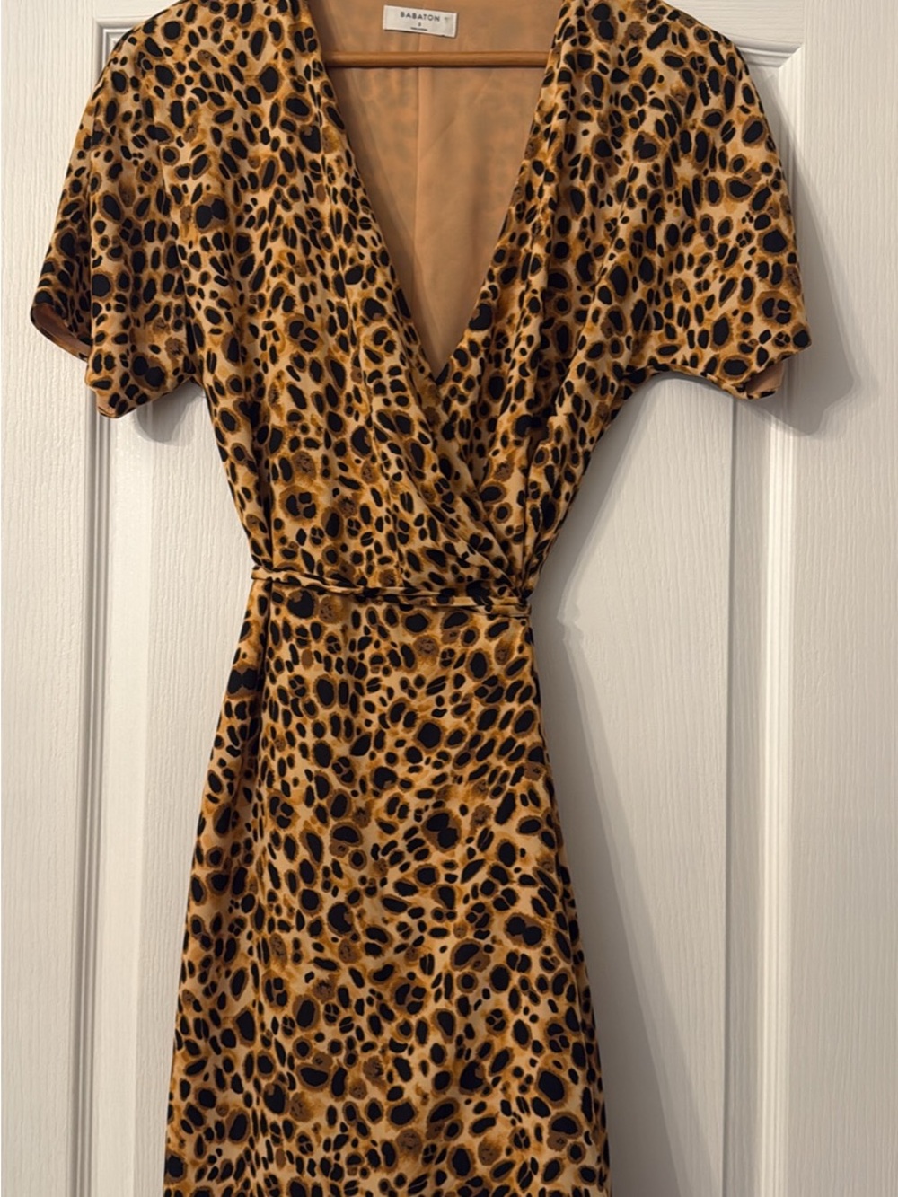 Babaton Leopard-Print Wrap Dress in Tan and Black